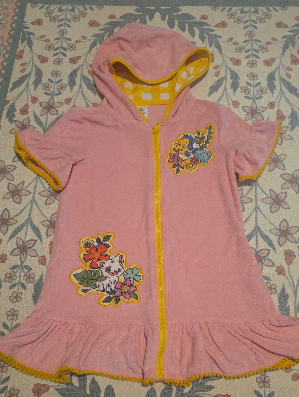Disney Pink Hooded Terry Cloth Short-Sleeve Swimsuit Cover Up